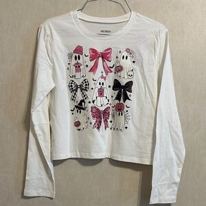 NWOT White Long Sleeve with Ghost and Bow Print